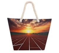 NTVOWPZO Dusk Running Track Beach Bag with Hemp Rope Handles Waterproof 600D Oxford Tote Zipper Carryall for Travel Shopping Swim Pool Gym Picnic & Daily Use