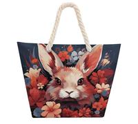 NTVOWPZO Easter Bunny Beach Bag with Hemp Rope Handles Waterproof 600D Oxford Tote Zipper Carryall for Travel Shopping Swim Pool Gym Picnic & Daily Use