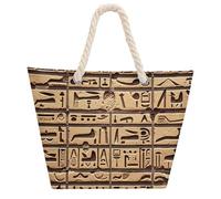 NTVOWPZO Egypt Hieroglyphics Beach Bag with Hemp Rope Handles Waterproof 600D Oxford Tote Zipper Carryall for Travel Shopping Swim Pool Gym Picnic & Daily Use