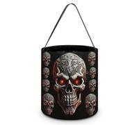 NTVOWPZO Evil Skull Halloween Trick Or Treat Bag for Party Favor | Foldable & Reusable, Reinforced Polyester Resists Tear, Comfy Wide Handles Fit Small Hands for All-Night Halloween Candy Runs