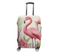 NTVOWPZO Flamingo And Leaves Travel Luggage Cover Spandex Suitcase Protector Washable Baggage Covers Elastic Scratch-Resistant Luggage Cover Protector Fits 18-32 Inch Luggage, Flamingo and Leaves, L