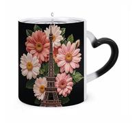 NTVOWPZO Flower Paris Eiffel Tower Magic Color Changing Coffee Mug, 11 Oz Ceramic Cup with Handle, Heat Sensitive Heat Changing Mug Temperature Changing Mugs for Office Home, Christmas Birthday Gift