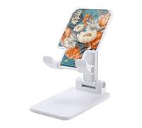 NTVOWPZO Foldable Cell Phone Holder Adjustable Angle Height Phone Stand for Desk Universal Portable Phone Holder White and Orange Flowers Desktop Cellphone Stand for All Smartphone