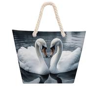 NTVOWPZO Geese on The River Beach Bag with Hemp Rope Handles Waterproof 600D Oxford Tote Zipper Carryall for Travel Shopping Swim Pool Gym Picnic & Daily Use