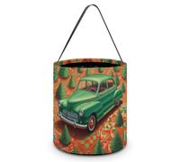 NTVOWPZO Green Car Halloween Trick Or Treat Bag for Party Favor | Foldable & Reusable, Reinforced Polyester Resists Tear, Comfy Wide Handles Fit Small Hands for All-Night Halloween Candy Runs