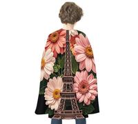 NTVOWPZO Halloween Flower Paris Eiffel Tower Cloak Reversible Cape Costume for Masquerade Halloween Cosplay Birthday Party Decoration