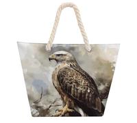 NTVOWPZO Hawk Sitting In The Tree Beach Bag with Hemp Rope Handles Waterproof 600D Oxford Tote Zipper Carryall for Travel Shopping Swim Pool Gym Picnic & Daily Use