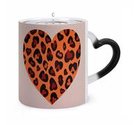 NTVOWPZO Heart Leopard Magic Color Changing Coffee Mug, 11 Oz Ceramic Cup with Handle, Heat Sensitive Heat Changing Mug Temperature Changing Mugs for Office Home, Christmas Birthday Gift