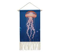 NTVOWPZO Jellyfish Academy Vertical Wall Tapestry with Tassels Boho Short Tapestry Wall Hanging Aesthetic Custom Tapestries for Bedroom Living Room Dorm Apartment Decor 19.6x10 Inch