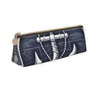 NTVOWPZO Leather Pencil Case Large Capacity Pencil Pouch Anchor Pattern on Ship Pencil Bag Pouch With Zipper Pen Holder for Women