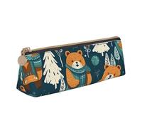 NTVOWPZO Leather Pencil Case Large Capacity Pencil Pouch Bear and Scarf Pencil Bag Pouch With Zipper Pen Holder for Women