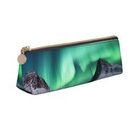 NTVOWPZO Leather Pencil Case Large Capacity Pencil Pouch Cute Sloth Pencil Bag Pouch With Zipper Pen Holder for Women, Aurora Borealis, One Size, Pencil Bag