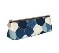 NTVOWPZO Leather Pencil Case Large Capacity Pencil Pouch Modern Blue Pattern Pencil Bag Pouch With Zipper Pen Holder for Women