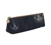 NTVOWPZO Leather Pencil Case Large Capacity Pencil Pouch Nautical Anchor on Background Pencil Bag Pouch With Zipper Pen Holder for Women