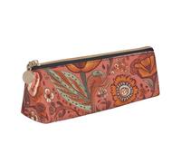 NTVOWPZO Leather Pencil Case Large Capacity Pencil Pouch Orange Flowers Pencil Bag Pouch With Zipper Pen Holder for Women