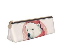 NTVOWPZO Leather Pencil Case Large Capacity Pencil Pouch Polar Bear Wearing Hat Pencil Bag Pouch With Zipper Pen Holder for Women