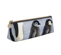 NTVOWPZO Leather Pencil Case Large Capacity Pencil Pouch Purple Owl Pencil Bag Pouch With Zipper Pen Holder for Women, Penguin Family, One Size, Pencil Bag