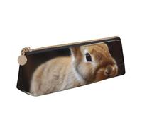 NTVOWPZO Leather Pencil Case Large Capacity Pencil Pouch Rabbit Is Playing with Ball Pencil Bag Pouch With Zipper Pen Holder for Women