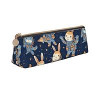 NTVOWPZO Leather Pencil Case Large Capacity Pencil Pouch Rabbit Wearing Space Suit Pencil Bag Pouch With Zipper Pen Holder for Women