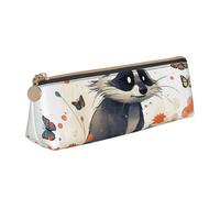 NTVOWPZO Leather Pencil Case Large Capacity Pencil Pouch Raccoon and Butterfly Pencil Bag Pouch With Zipper Pen Holder for Women