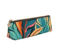 NTVOWPZO Leather Pencil Case Large Capacity Pencil Pouch Tropical Leaves Pattern Pencil Bag Pouch With Zipper Pen Holder for Women