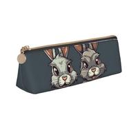 NTVOWPZO Leather Pencil Case Large Capacity Pencil Pouch Two Cartoon Rabbit Heads Pencil Bag Pouch With Zipper Pen Holder for Women