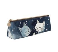 NTVOWPZO Leather Pencil Case Large Capacity Pencil Pouch Two Cats Raise Their Hands Pencil Bag Pouch With Zipper Pen Holder for Women