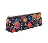 NTVOWPZO Leather Pencil Case Large Capacity Pencil Pouch Vibrant Flower Paintings Pencil Bag Pouch With Zipper Pen Holder for Women
