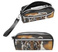 NTVOWPZO Leather Pencil Cases Cute Tiger Pen Pouch Travel Cosmetic Bag for Purse Portable Makeup Brush Bag Holder Coin Purse for Women Makeup Case Organizer