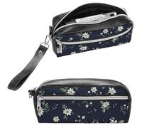 NTVOWPZO Leather Pencil Cases Daisy Repeating Pattern Pen Pouch Travel Cosmetic Bag for Purse Portable Makeup Brush Bag Holder Coin Purse for Women Makeup Case Purse Organizer