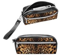 NTVOWPZO Leather Pencil Cases Depict A Leopard Pen Pouch Travel Cosmetic Bag for Purse Portable Makeup Brush Bag Holder Coin Purse for Women Makeup Case Organizer