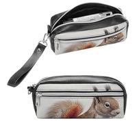 NTVOWPZO Leather Pencil Cases Leaves And Squirrel Pen Pouch Travel Cosmetic Bag for Purse Portable Makeup Brush Bag Holder Coin Purse for Women Makeup Case Purse Organizer