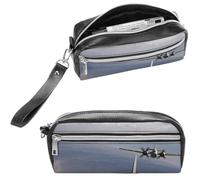NTVOWPZO Leather Pencil Cases US Army Plane Pen Pouch Travel Cosmetic Bag for Purse Portable Makeup Brush Bag Holder Coin Purse for Women Makeup Case Organizer