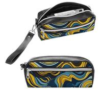NTVOWPZO Leather Pencil Cases Wave Pattern Pen Pouch Travel Cosmetic Bag for Purse Portable Makeup Brush Bag Holder Coin Purse for Women Makeup Case Purse Organizer