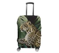 NTVOWPZO Leopard Palm Leaf Travel Luggage Cover Spandex Suitcase Protector Washable Baggage Covers Elastic Scratch-Resistant Luggage Cover Protector Fits 18-32 Inch Luggage, Leopard Palm Leaf, M