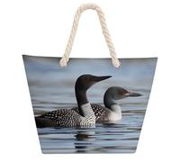 NTVOWPZO Loon Birds Beach Bag with Hemp Rope Handles Waterproof 600D Oxford Tote Zipper Carryall for Travel Shopping Swim Pool Gym Picnic & Daily Use