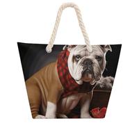 NTVOWPZO Lover Bulldog Beach Bag with Hemp Rope Handles Waterproof 600D Oxford Tote Zipper Carryall for Travel Shopping Swim Pool Gym Picnic & Daily Use