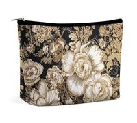 NTVOWPZO Makeup Bag Cosmetic Bag Travel Makeup Bag Gold Leaf Flowers Toiletry Bag for Women Travel Essentials, style, One size, style, One size