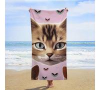 NTVOWPZO Microfiber Beach Towel 63"X 31.5" Super Absorbent Quick Dry Carttoon Cat Pool Towels Oversized Sand Free Beach Blanket Personalized Soft Bath Towels for Travel, Camping, Gym