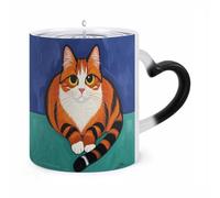 NTVOWPZO Modern Art Cats Magic Color Changing Coffee Mug, 11 Oz Ceramic Cup with Handle, Heat Sensitive Heat Changing Mug Temperature Changing Mugs for Office Home, Christmas Birthday Gift