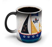 NTVOWPZO Nautical Sailing Pirate Magic Color Changing Coffee Mug, 11 Oz Ceramic Cup with Handle, Heat Sensitive Heat Changing Mug Temperature Changing Mugs for Office Home, Personalized Gift
