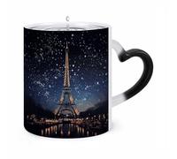 NTVOWPZO Night Paris Eiffel Tower Magic Color Changing Coffee Mug, 11 Oz Ceramic Cup with Handle, Heat Sensitive Heat Changing Mug Temperature Changing Mugs for Office Home, Christmas Birthday Gift