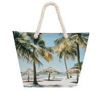NTVOWPZO Palm Trees on The Beach Beach Bag with Hemp Rope Handles Waterproof 600D Oxford Tote Zipper Carryall for Travel Shopping Swim Pool Gym Picnic & Daily Use