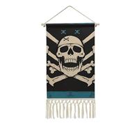 NTVOWPZO Pirate Flag Skull Vertical Wall Tapestry with Tassels Boho Short Tapestry Wall Hanging Aesthetic Custom Tapestries for Bedroom Living Room Dorm Apartment Decor 19.6x10 Inch