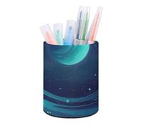 NTVOWPZO PU Leather Pen Holder for Desk Pen Organizer, Aesthetic Pencil Cup for Desktop Makeup Brush Srotage for Office Supplies, Cartoon Blue Star Pen Cup Pencil Caddy for Office Home Art Supply