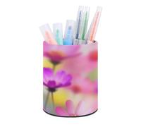 NTVOWPZO PU Leather Pen Holder for Desk Pen Organizer, Aesthetic Pencil Cup for Desktop Makeup Brush Srotage for Office Supplies, Summer Flowers Pen Cup Pencil Caddy for Office Home Art Supply
