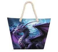 NTVOWPZO Purple Dragon Purple Moon Beach Bag with Hemp Rope Handles Waterproof 600D Oxford Tote Zipper Carryall for Travel Shopping Swim Pool Gym Picnic & Daily Use