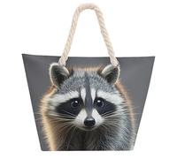 NTVOWPZO Raccoon Beach Bag with Hemp Rope Handles Waterproof 600D Oxford Tote Zipper Carryall for Travel Shopping Swim Pool Gym Picnic & Daily Use