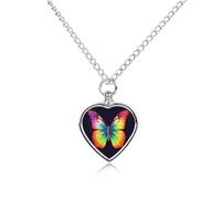 NTVOWPZO Rainbow Butterfly Urn Necklace for Ashes 27.6'' Chain with Filling Kit Pet Cremation Jewelry Charm Silver Pendant Necklace Dog Cat Ashes Keepsakes Memorial Gift for Women Men Pet Lover