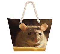 NTVOWPZO Rat Eats Cheese Beach Bag with Hemp Rope Handles Waterproof 600D Oxford Tote Zipper Carryall for Travel Shopping Swim Pool Gym Picnic & Daily Use